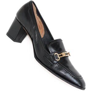 70S Deadstock Black Leather Loafers size 6 narrow